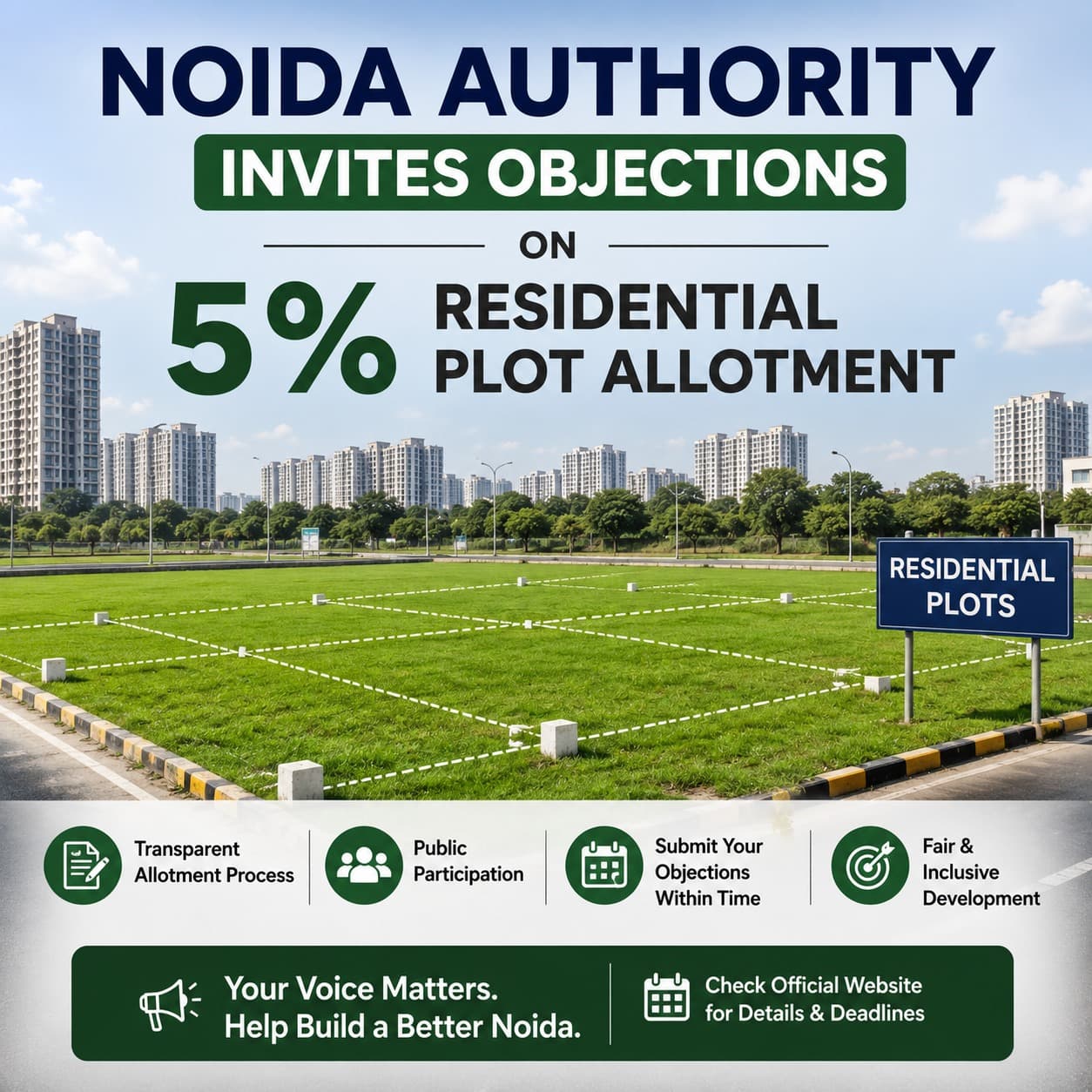 Noida Authority Invites Objections on 5% Residential Plot Allotment
