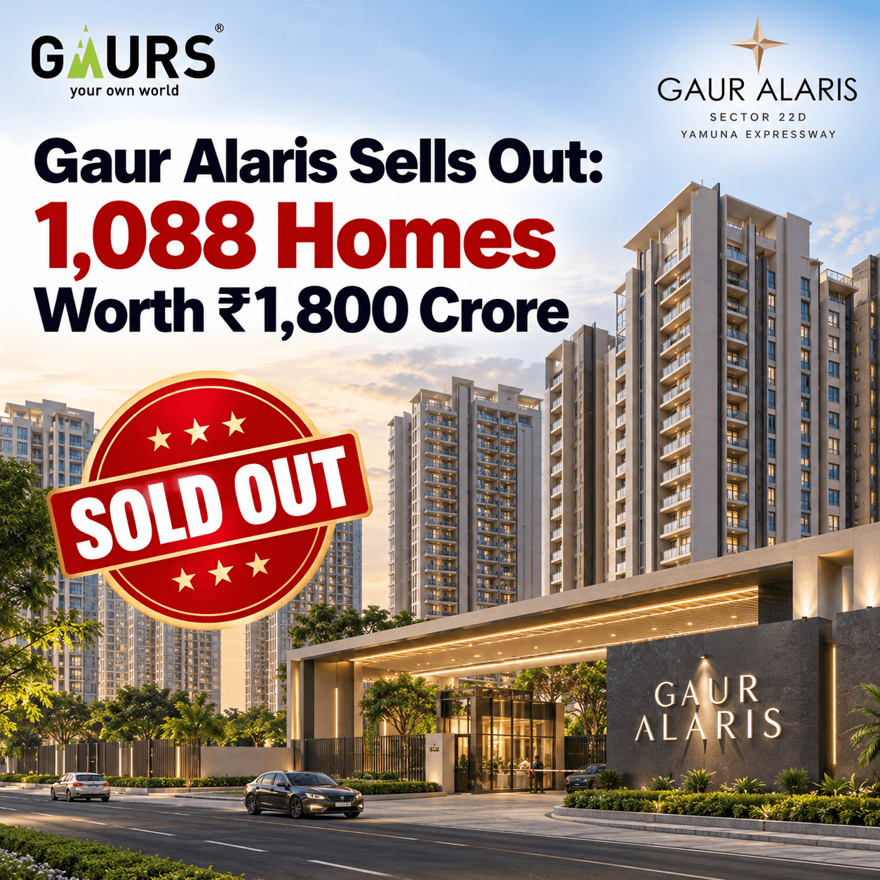 Gaur Alaris Sells Out: 1,088 Homes Worth ₹1,800 Crore